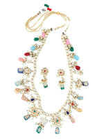 Multi-Coloured Stone Enticing Long Onyx Necklace Set - Rajwada