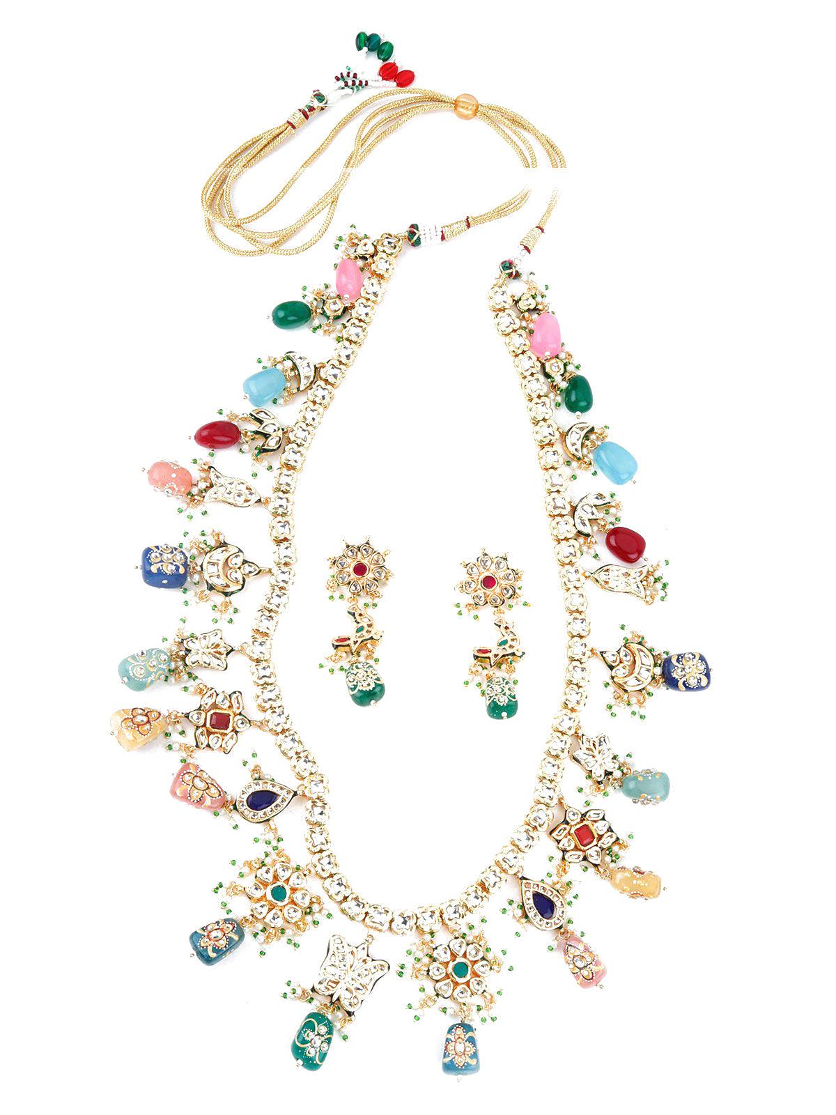 Multi-Coloured Stone Enticing Long Onyx Necklace Set - Rajwada