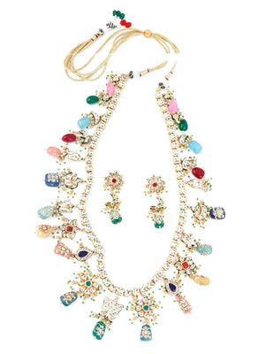 Multi-Coloured Stone Enticing Long Onyx Necklace Set - Rajwada