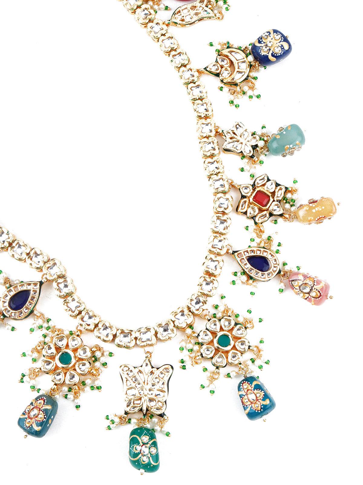 Multi-Coloured Stone Enticing Long Onyx Necklace Set - Rajwada
