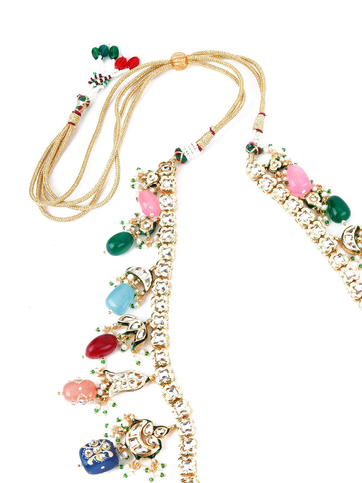 Multi-Coloured Stone Enticing Long Onyx Necklace Set - Rajwada