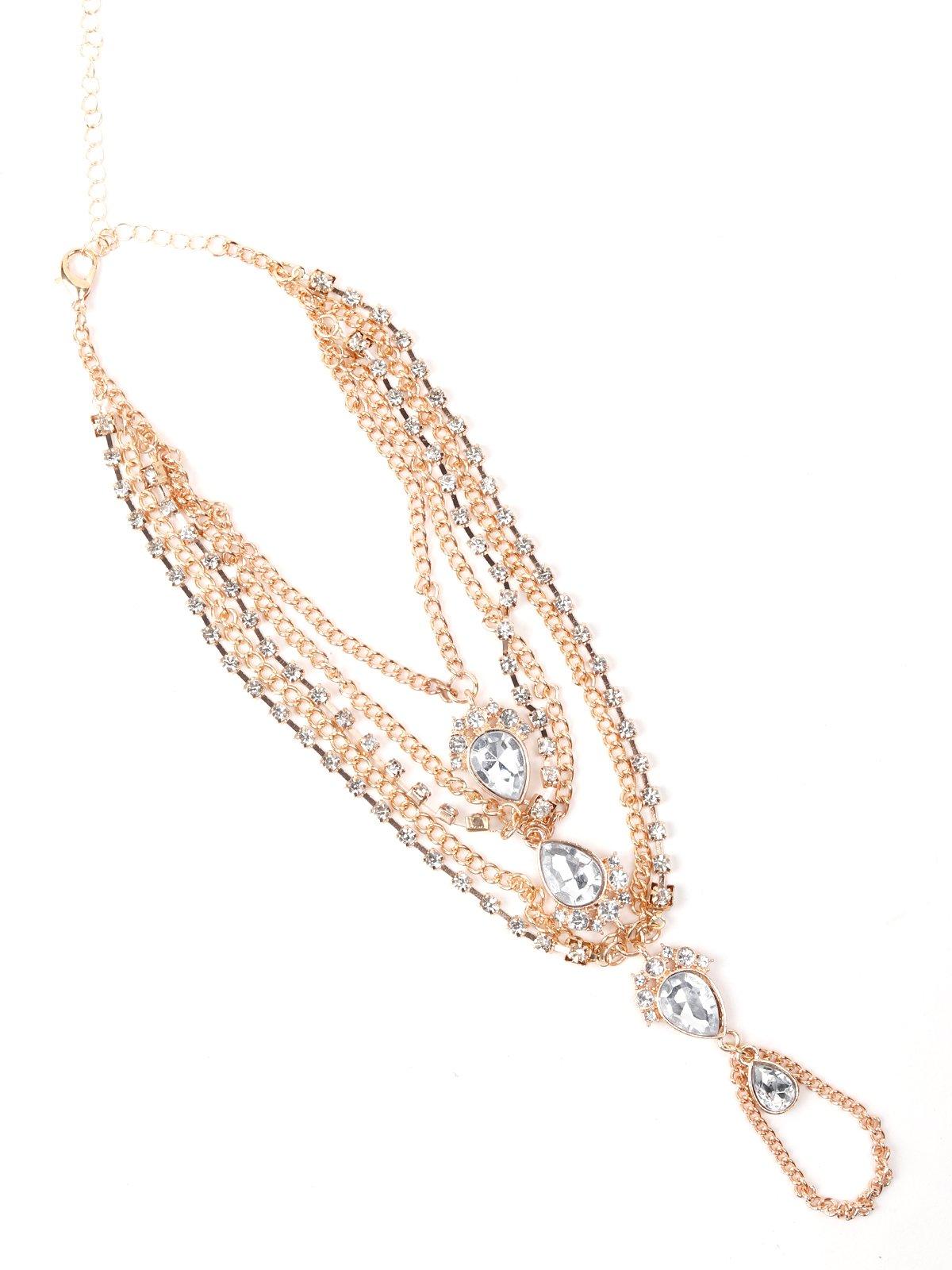 Multi-Layered Chain Embedded Hathphool-Gold - Rajwada