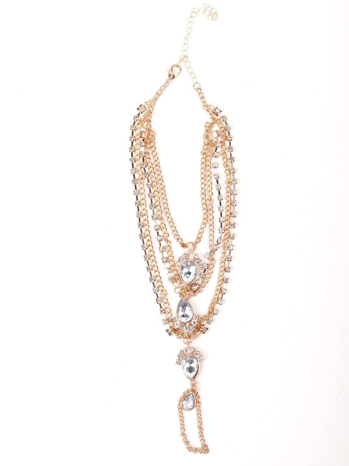 Multi-Layered Chain Embedded Hathphool-Gold - Rajwada