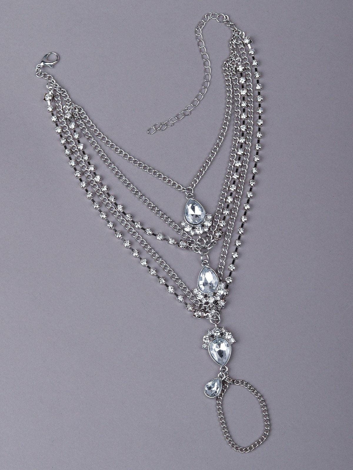 Multi-Layered Chain Embedded Hathphool-Silver - Rajwada
