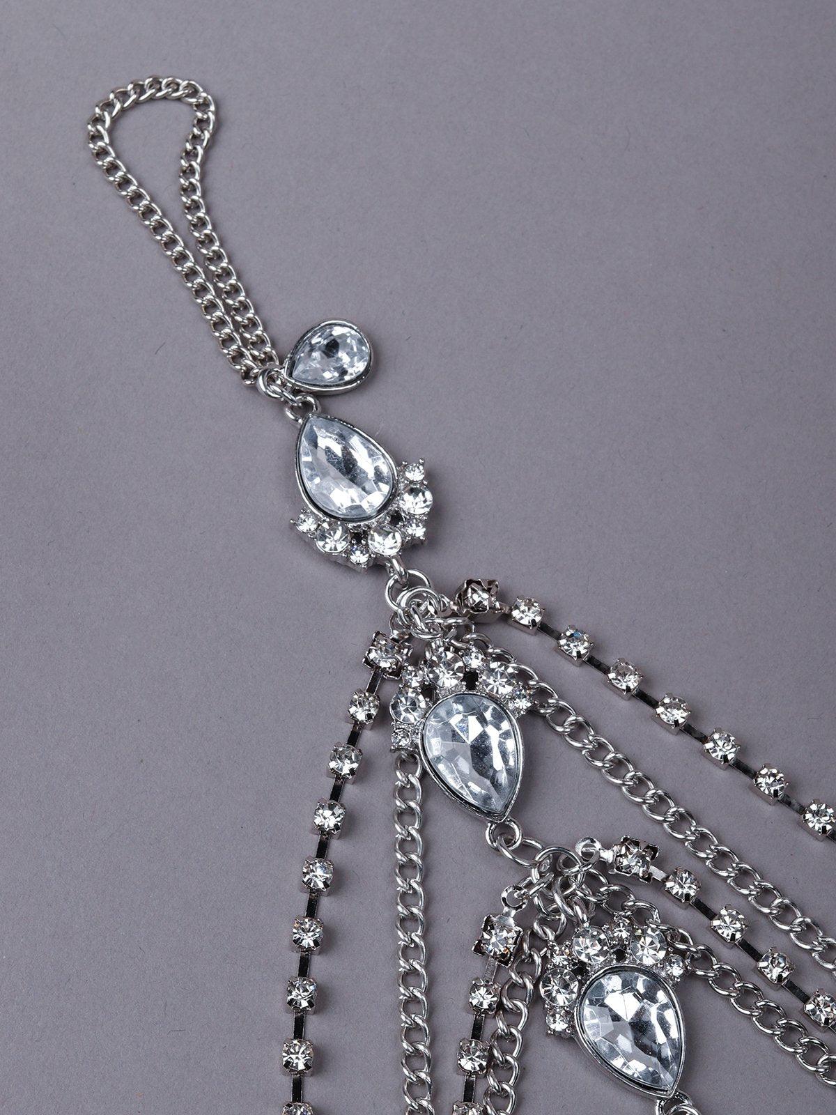Multi-Layered Chain Embedded Hathphool-Silver - Rajwada