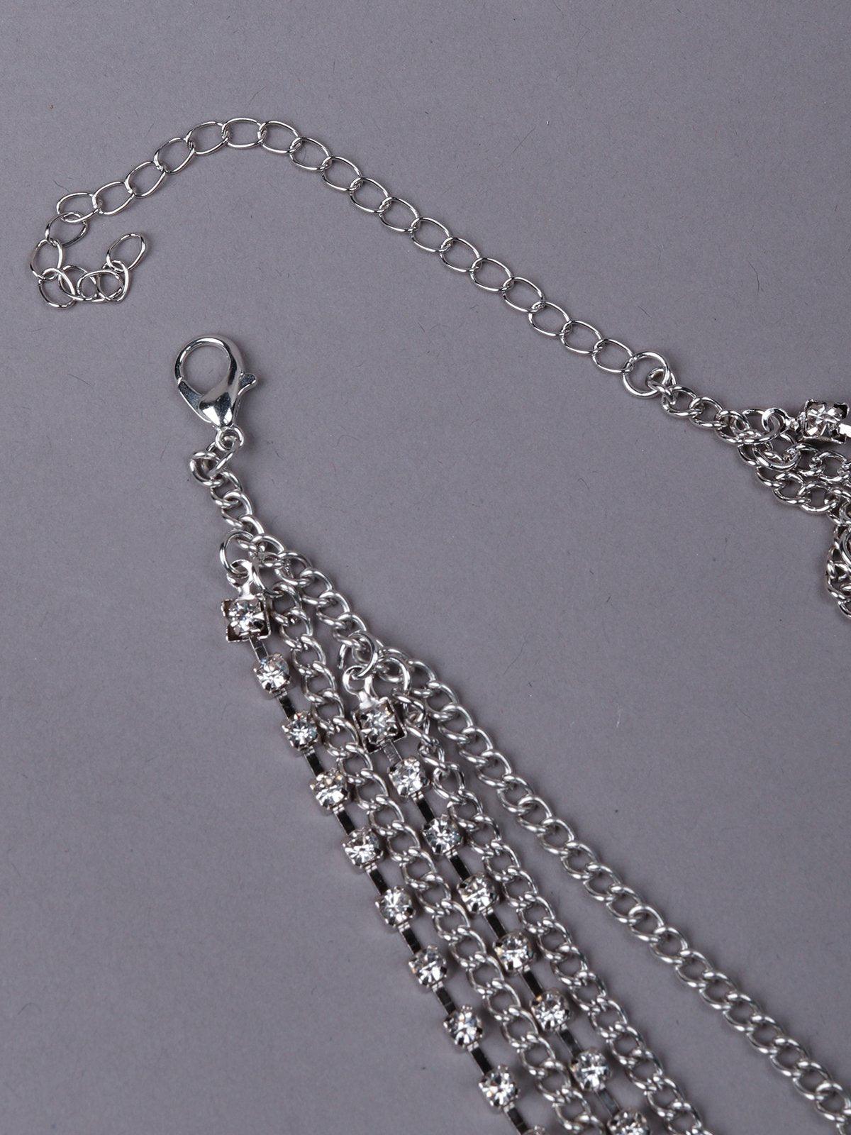 Multi-Layered Chain Embedded Hathphool-Silver - Rajwada
