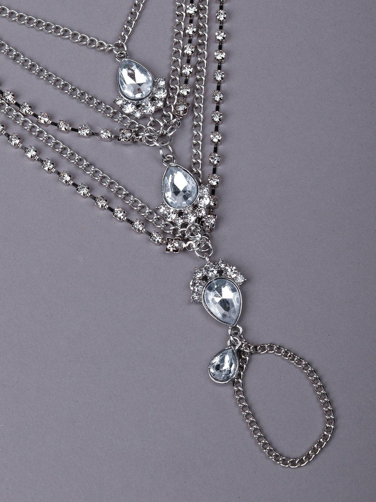 Multi-Layered Chain Embedded Hathphool-Silver - Rajwada