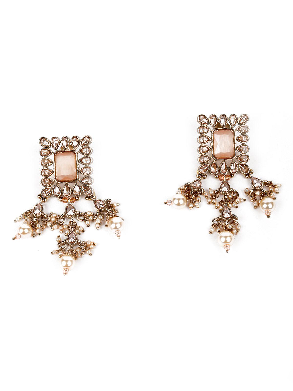 Multi-Layered Peach Beaded Haar Necklace Set - Rajwada