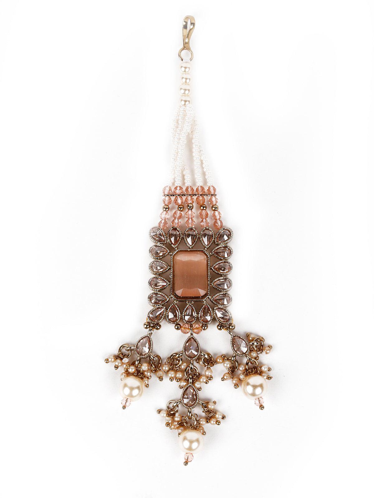 Multi-Layered Peach Beaded Haar Necklace Set - Rajwada