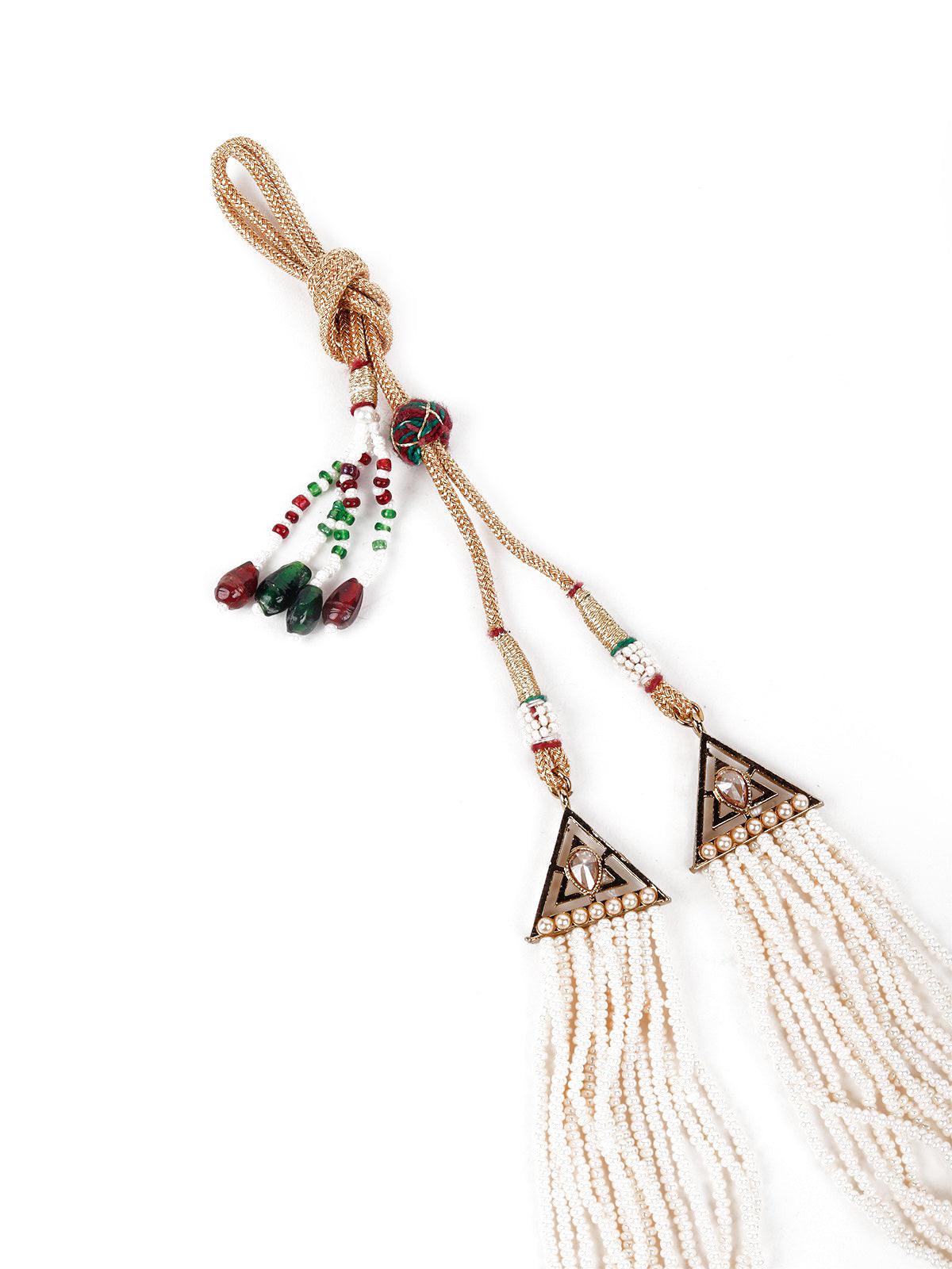 Multi-Layered Peach Beaded Haar Necklace Set - Rajwada
