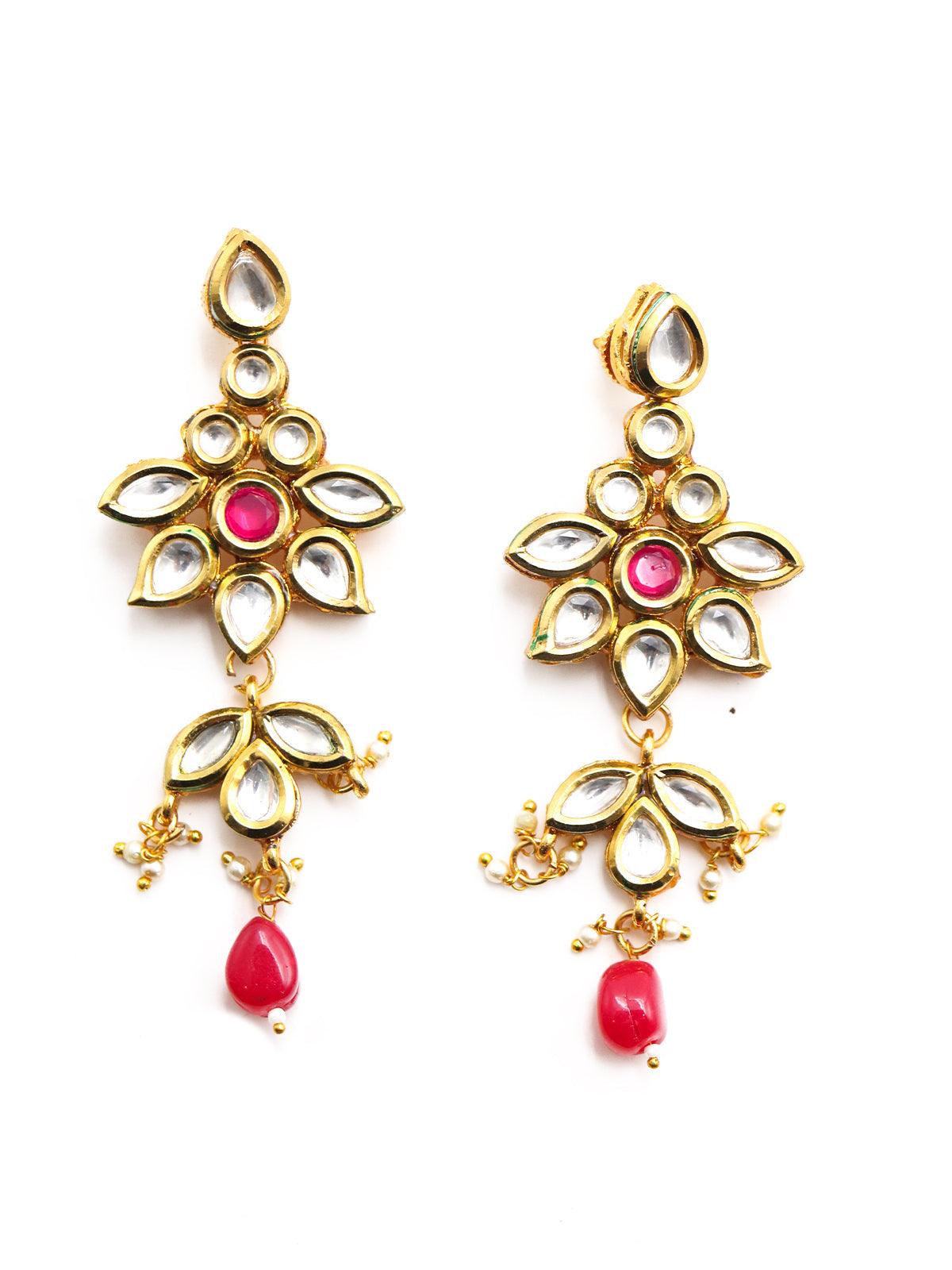 Multi-Strand Authentic Maroon Onyx-Kundan-Mani Necklace Set! - Rajwada