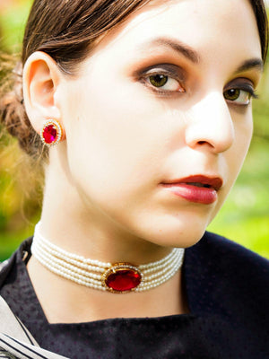 Multi strand Pink stone Fine Pearl Choker Set! - Rajwada