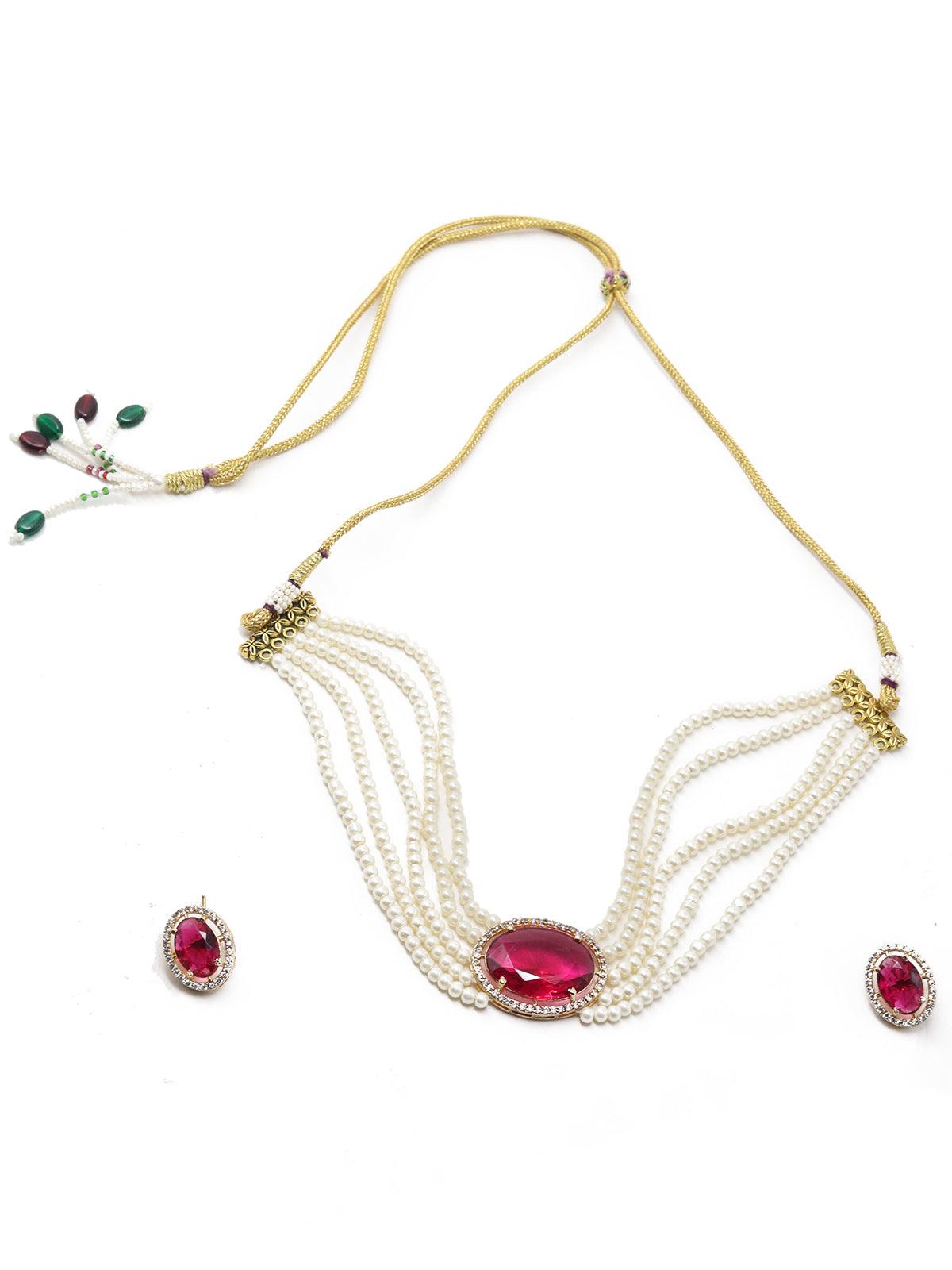 Multi strand Pink stone Fine Pearl Choker Set! - Rajwada