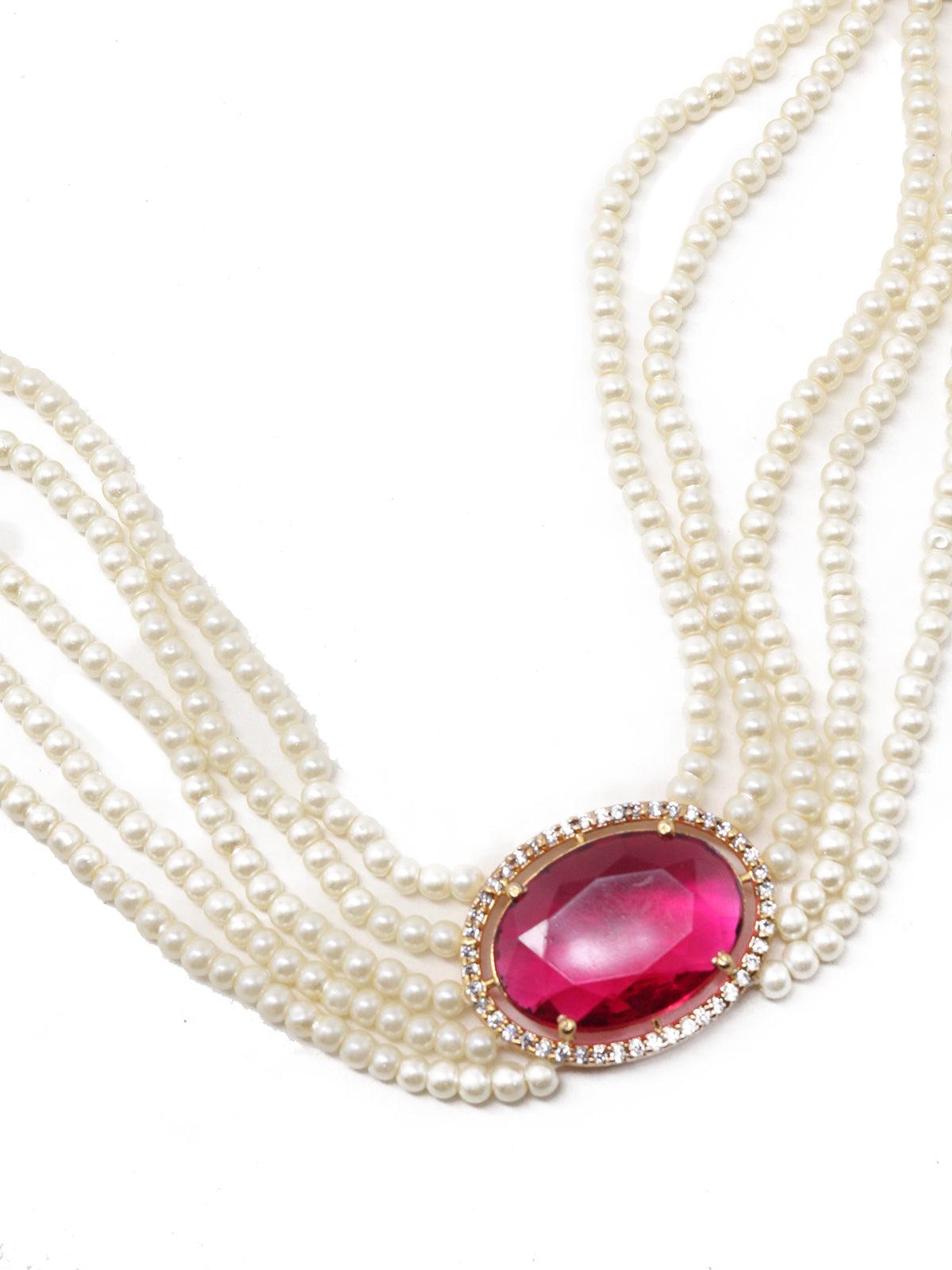 Multi strand Pink stone Fine Pearl Choker Set! - Rajwada