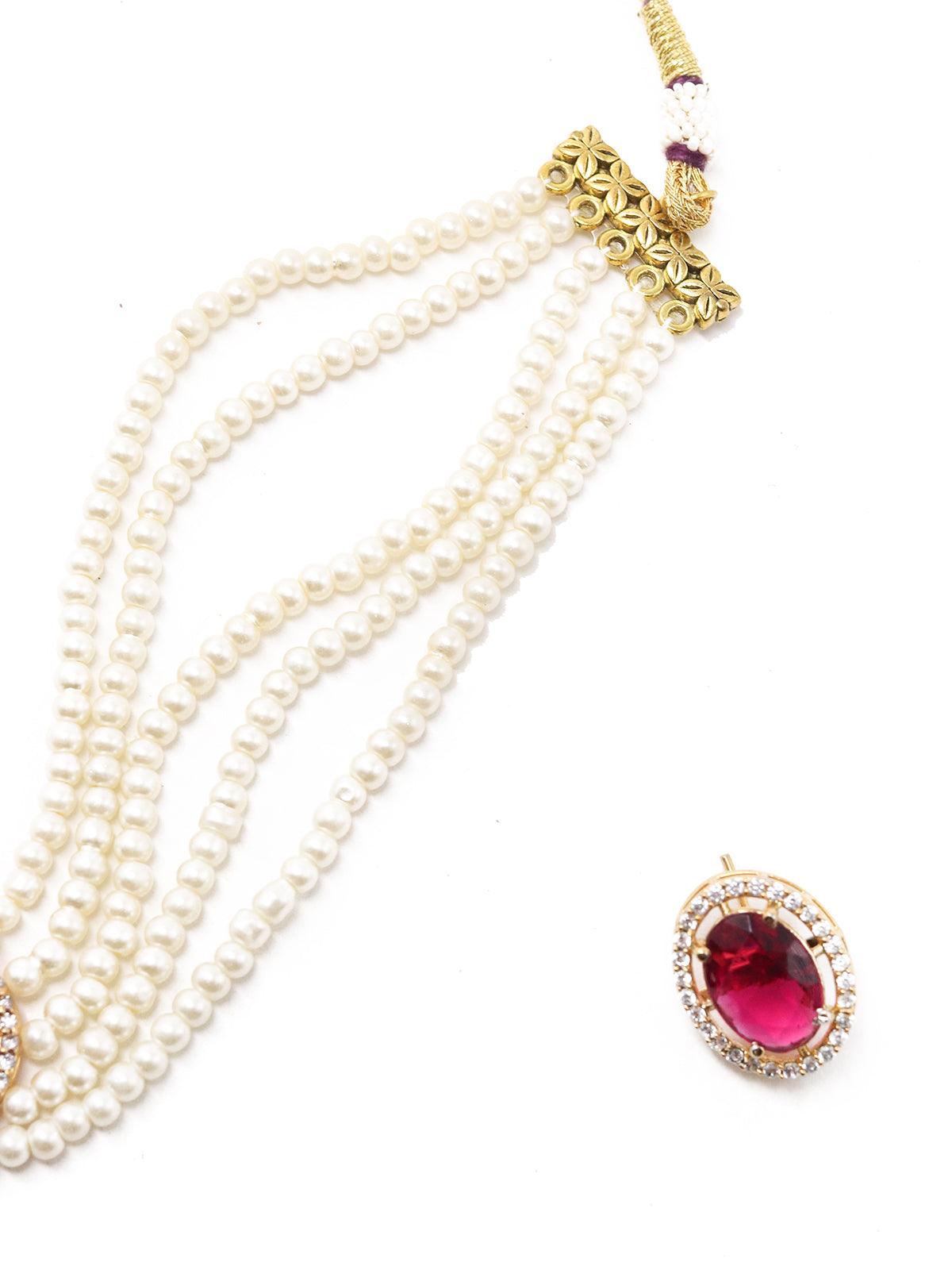 Multi strand Pink stone Fine Pearl Choker Set! - Rajwada