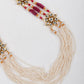 Multi String White Beaded With Kundan Work Necklace Set - Rajwada