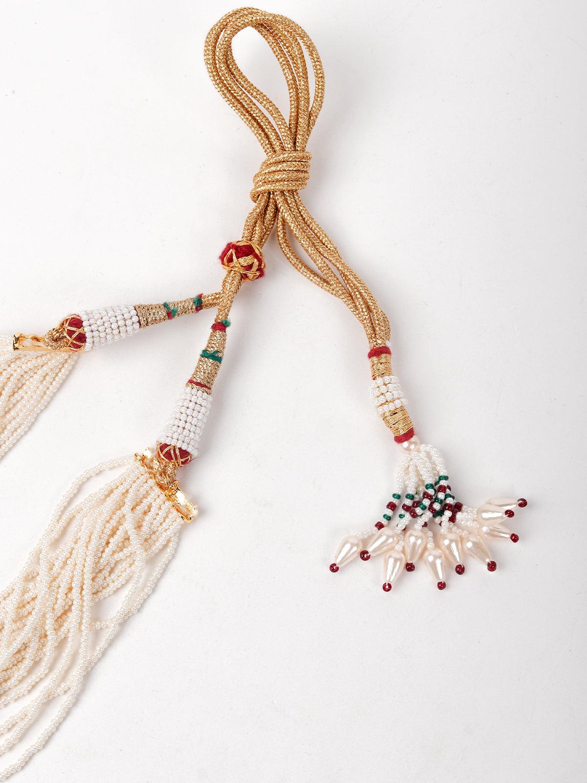 Multi String White Beaded With Kundan Work Necklace Set - Rajwada