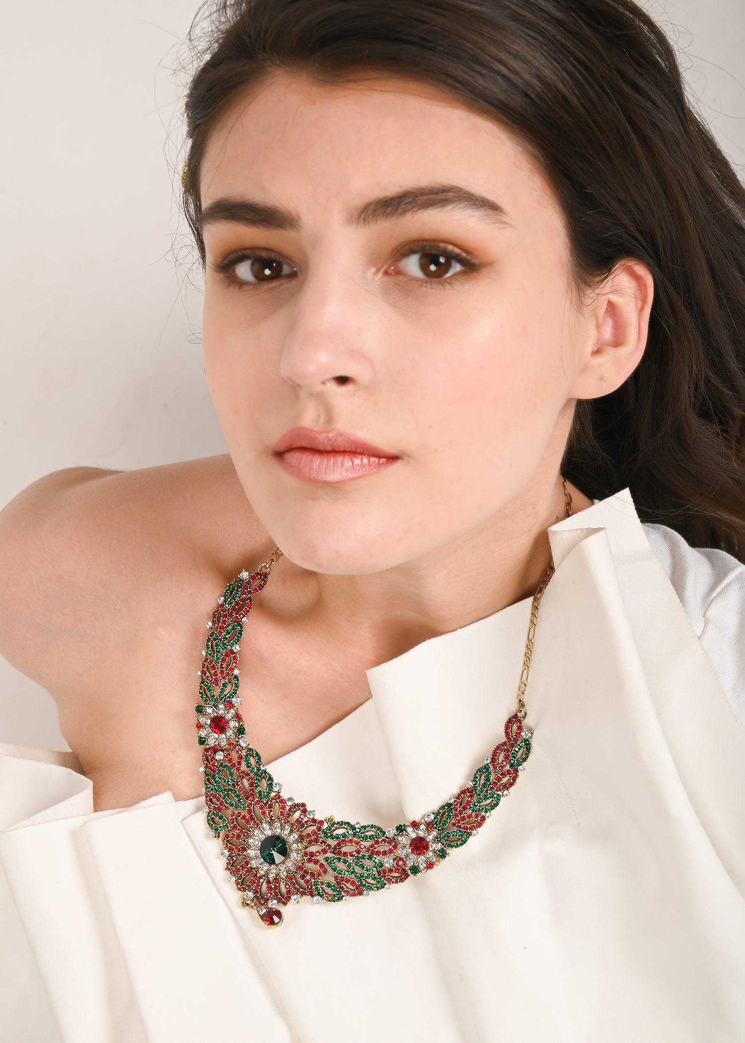 MultiColor Crystal Necklace Set - Rajwada