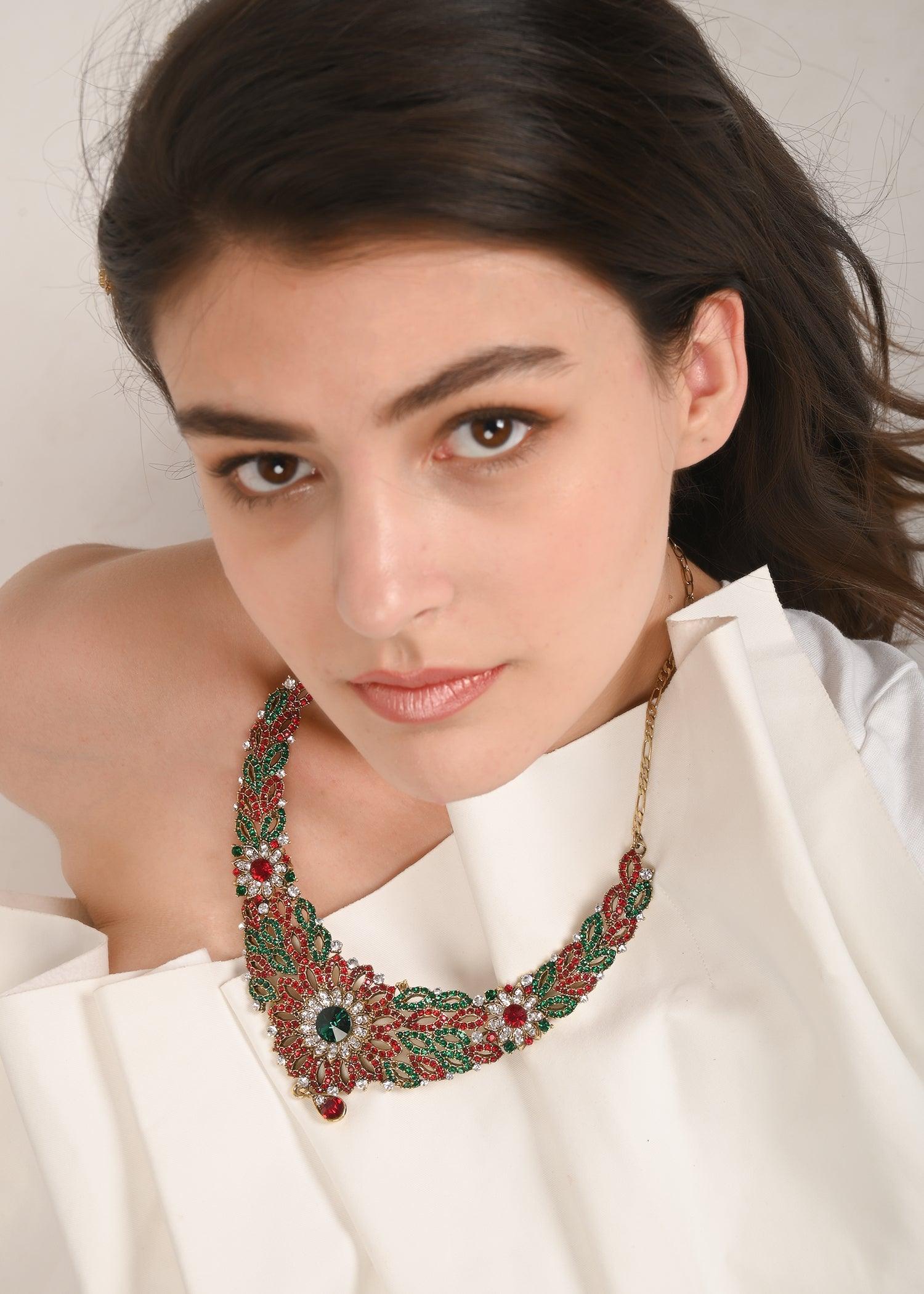 MultiColor Crystal Necklace Set - Rajwada