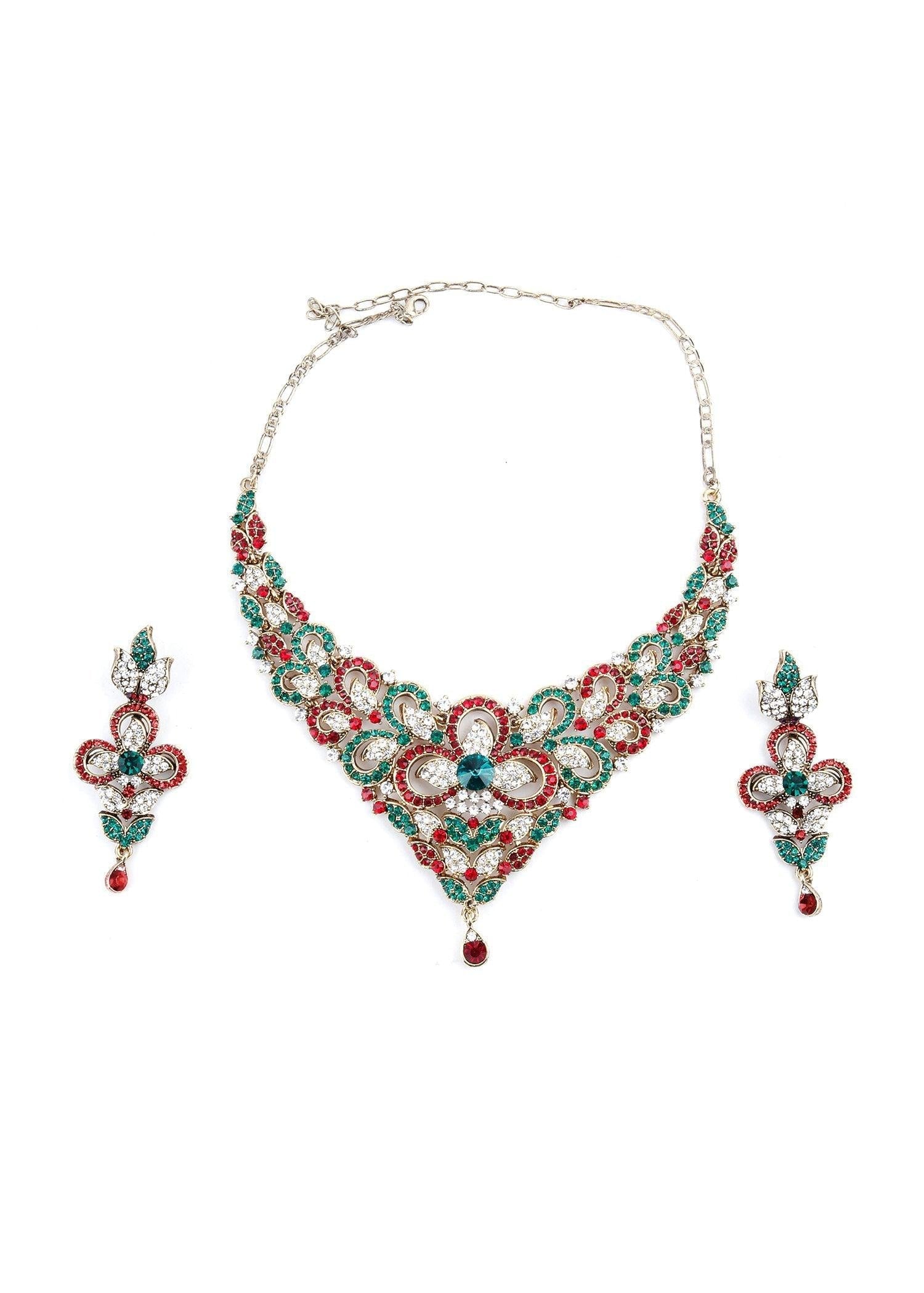 Multicolor Crystal Necklace Set - Rajwada