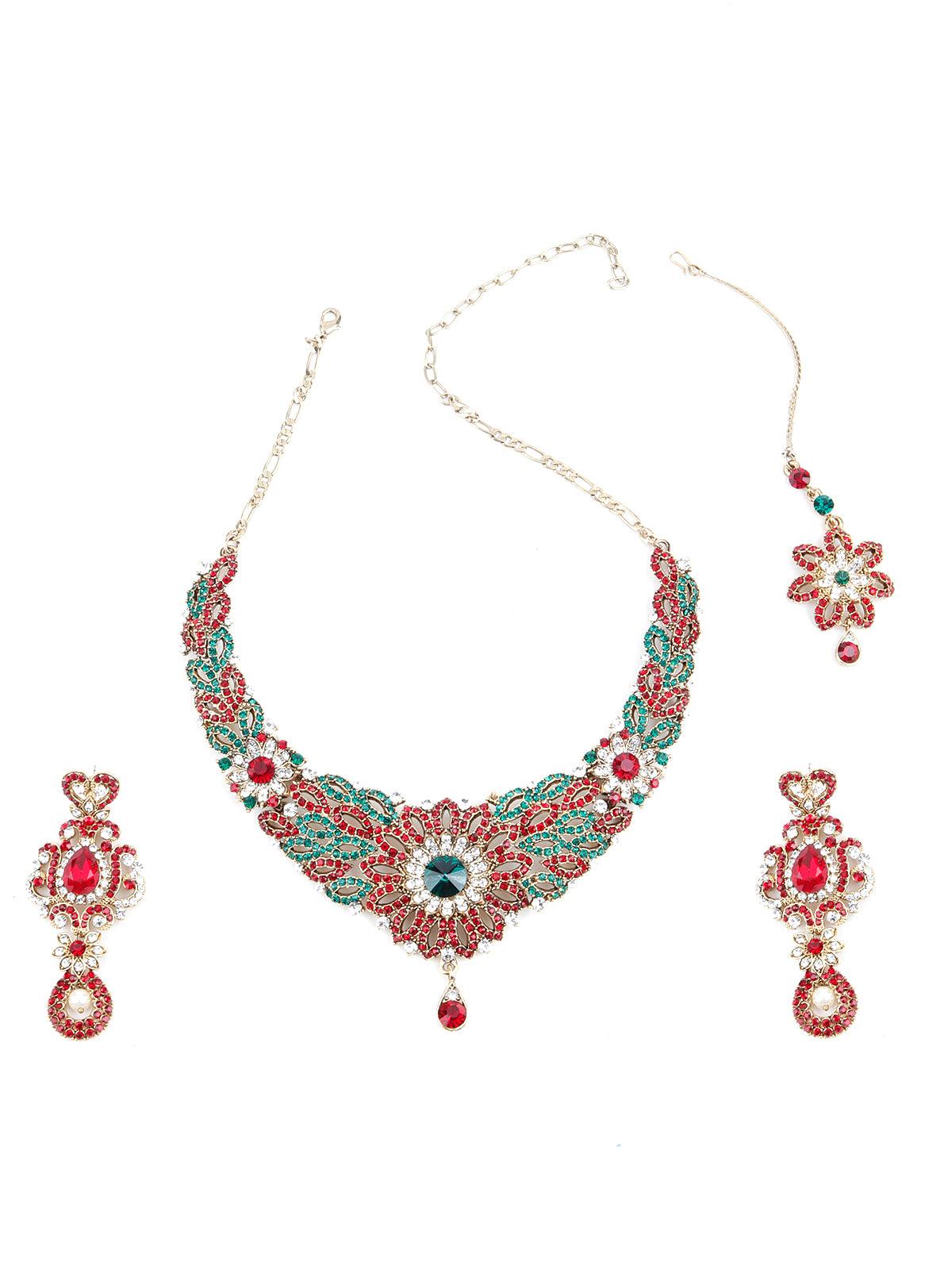 MultiColor Crystal Necklace Set - Rajwada
