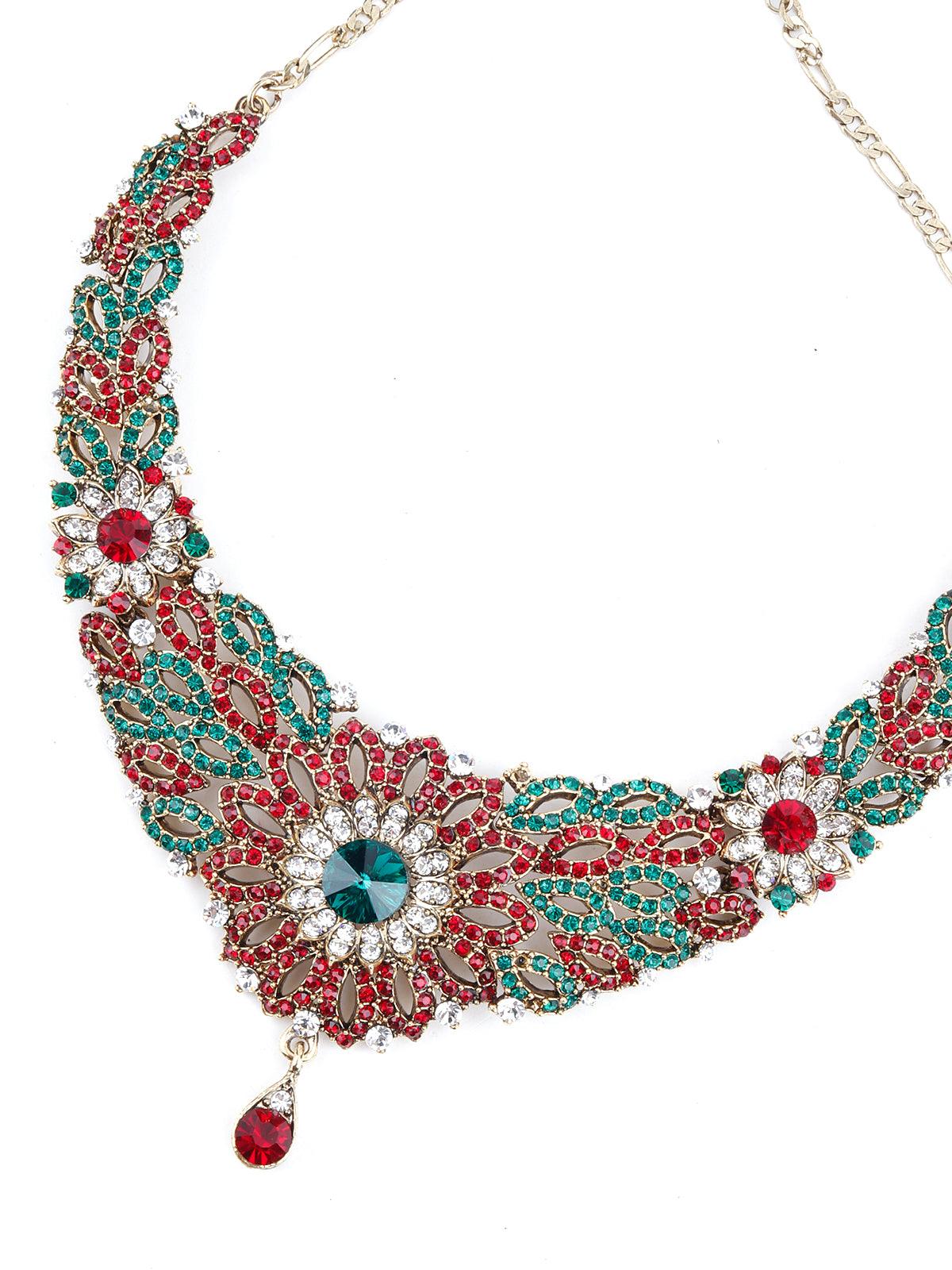 MultiColor Crystal Necklace Set - Rajwada