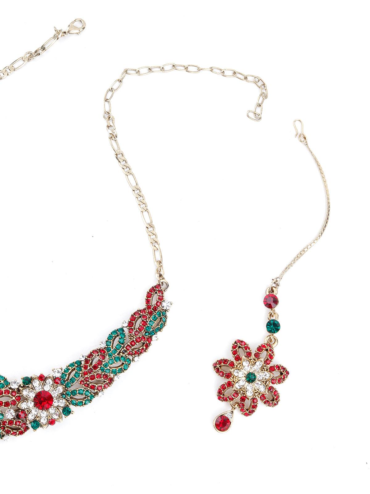 MultiColor Crystal Necklace Set - Rajwada