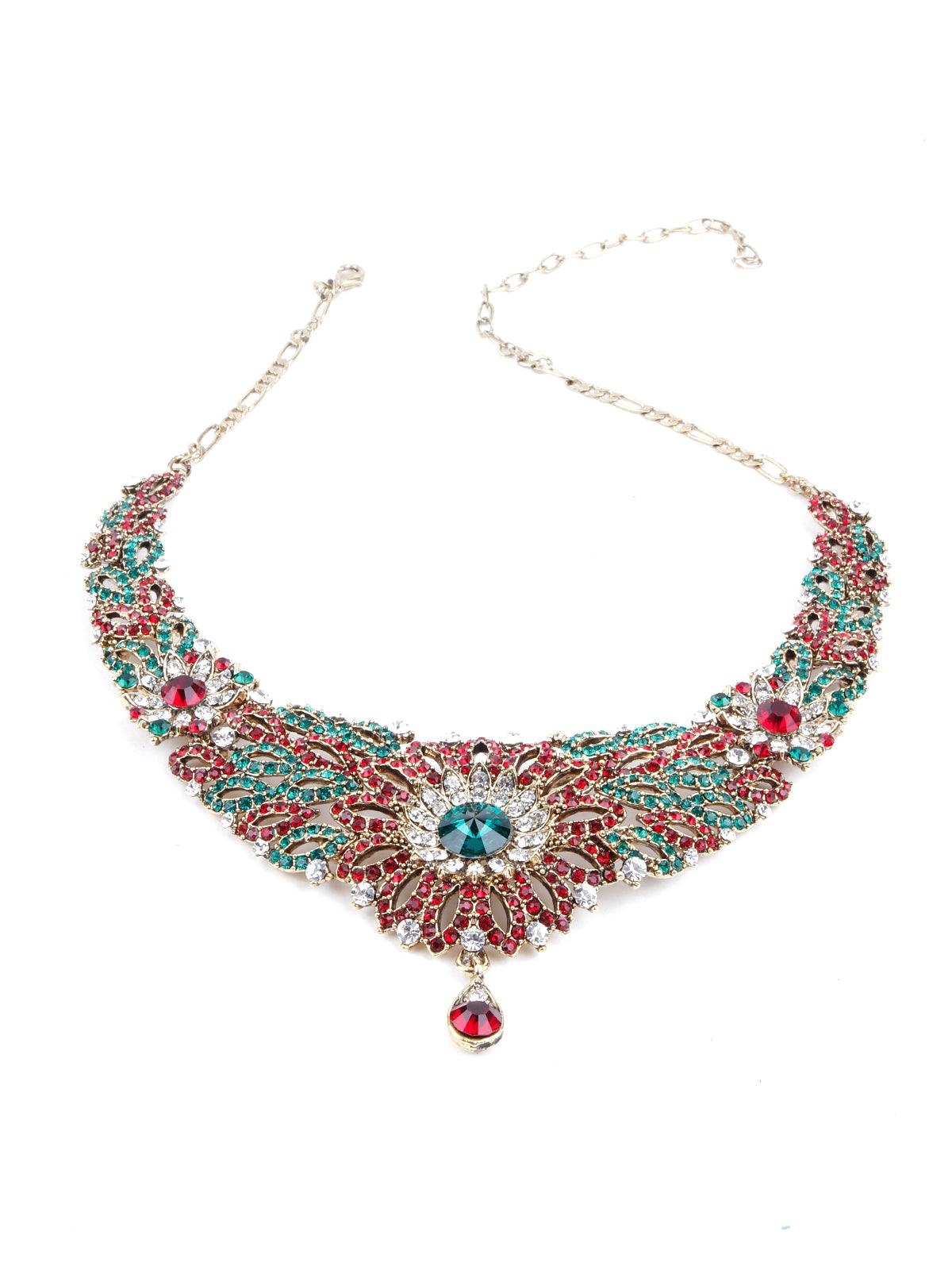MultiColor Crystal Necklace Set - Rajwada