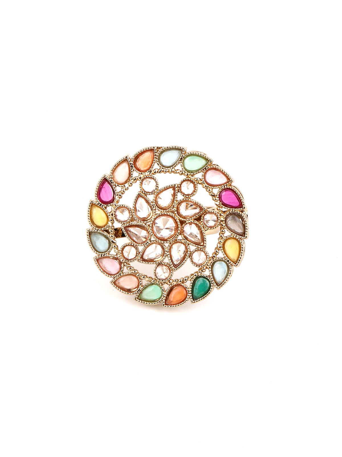 Multicolor Round Finger Ring - Rajwada
