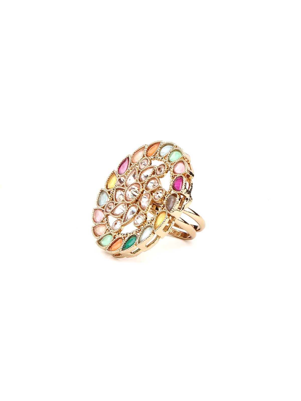 Multicolor Round Finger Ring - Rajwada