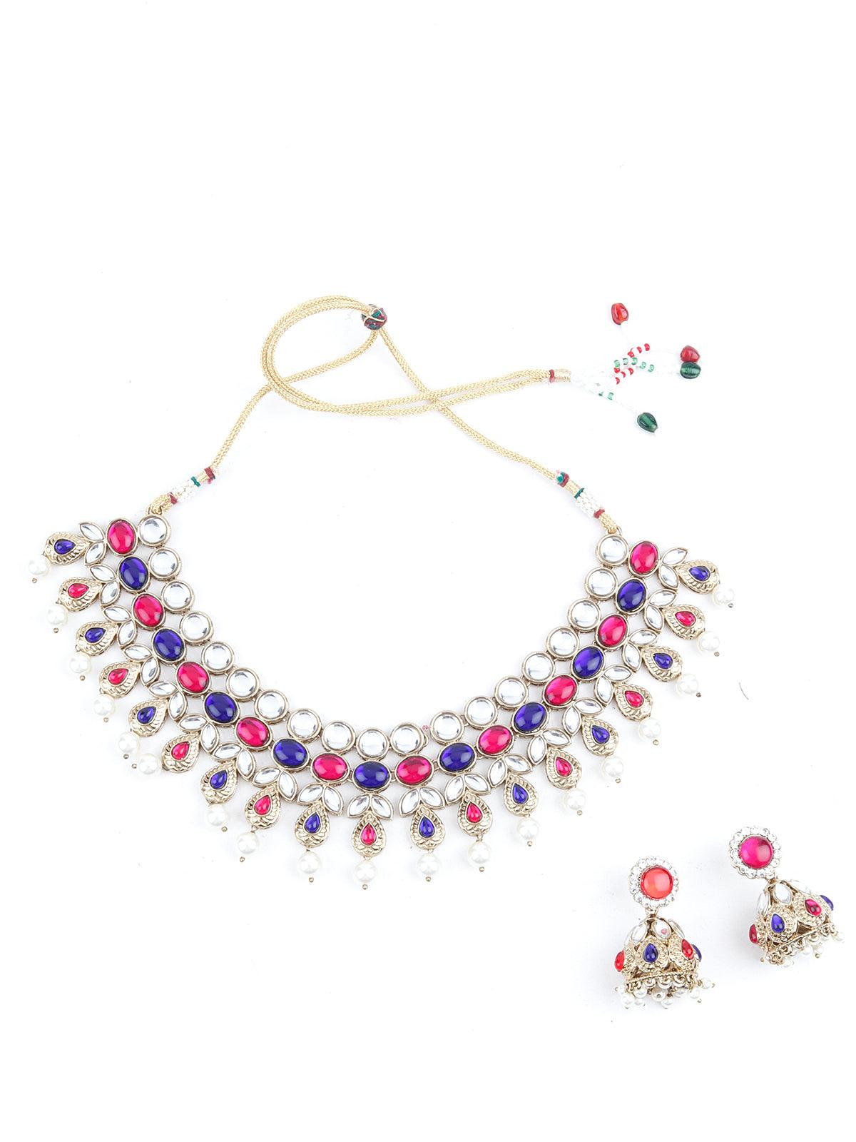 Multicolor with pearls Necklace Set - Rajwada