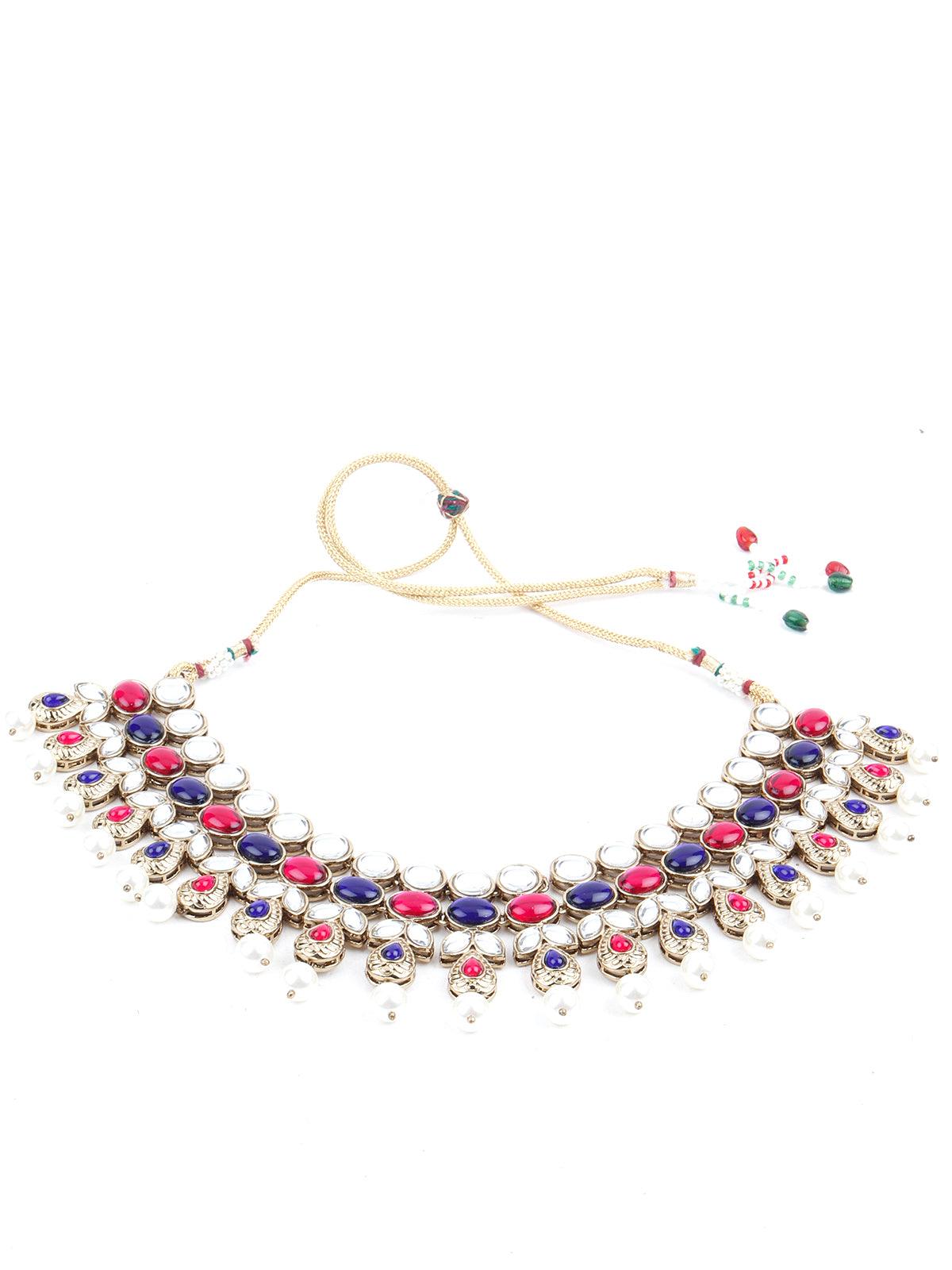 Multicolor with pearls Necklace Set - Rajwada