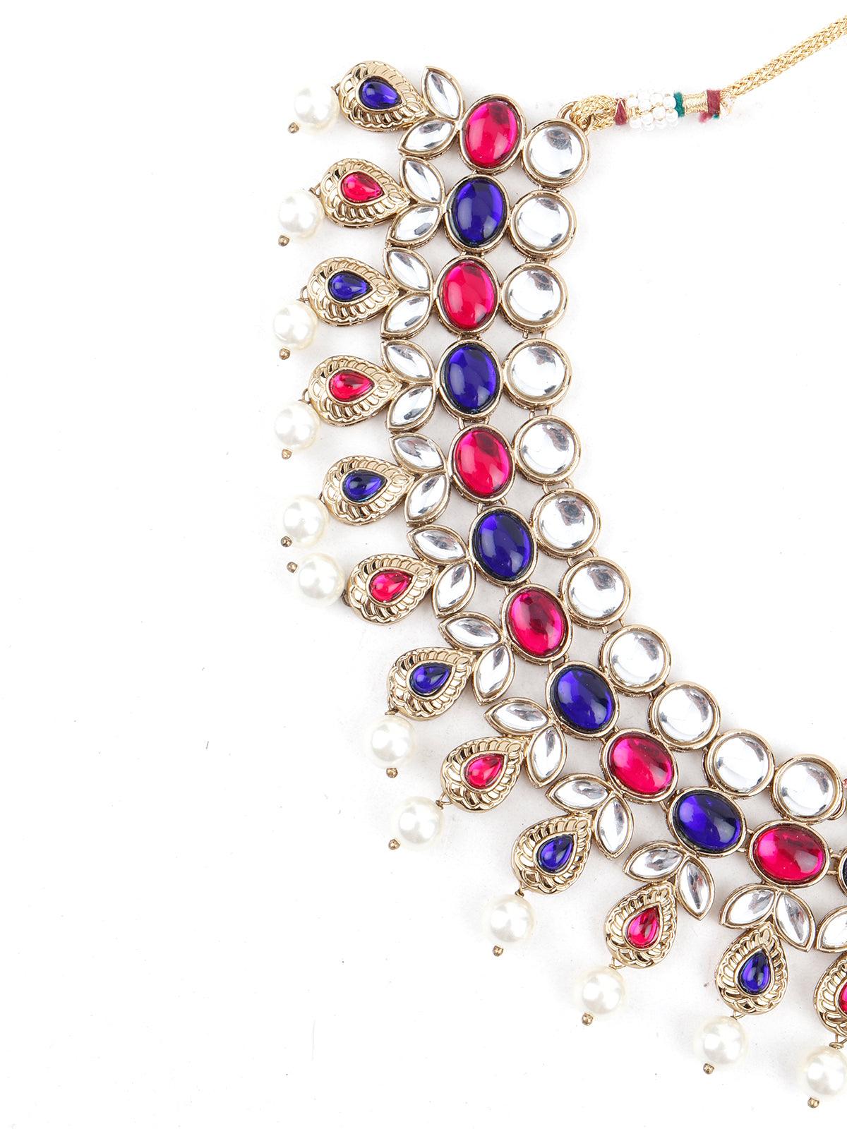 Multicolor with pearls Necklace Set - Rajwada