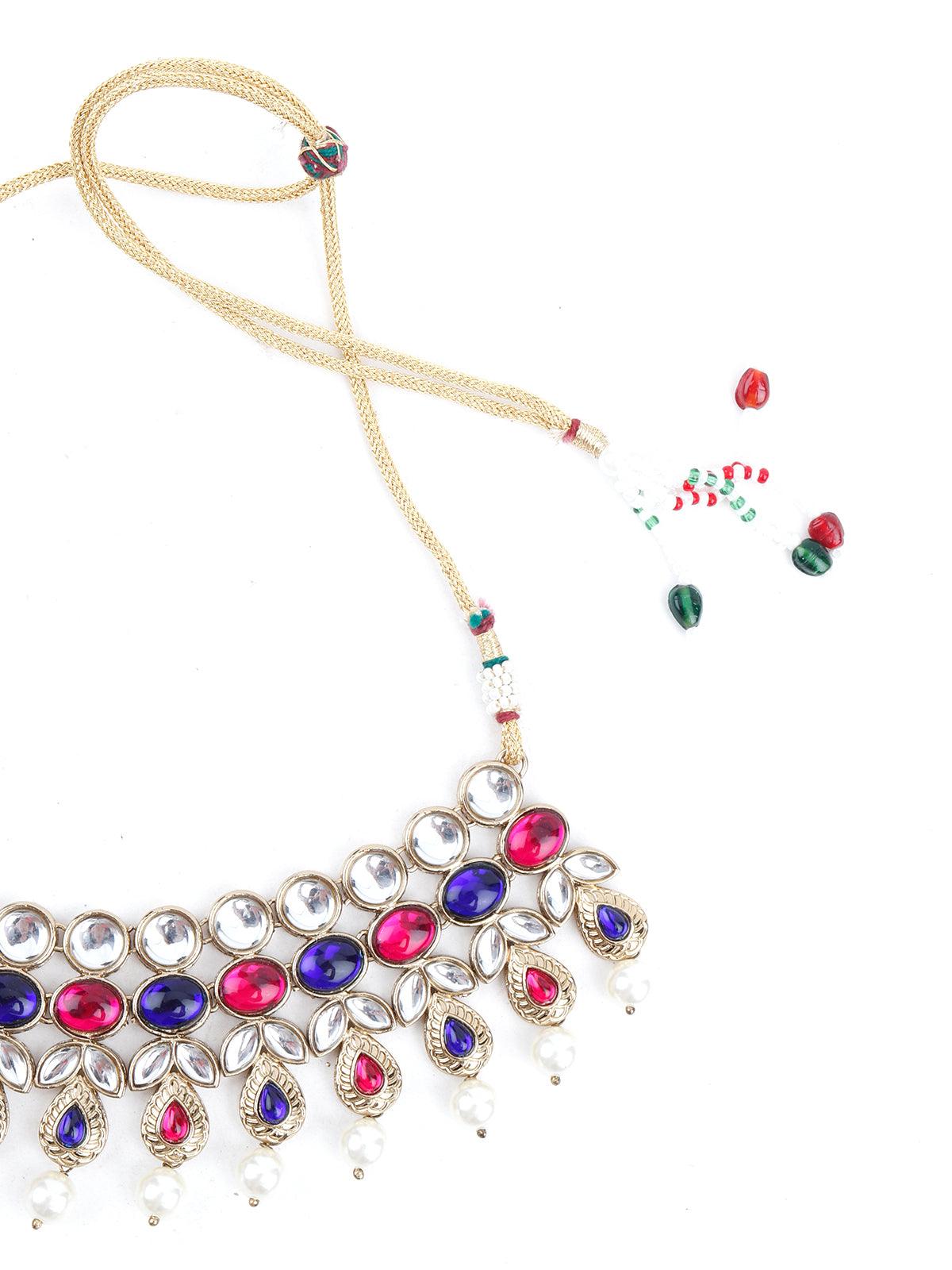 Multicolor with pearls Necklace Set - Rajwada