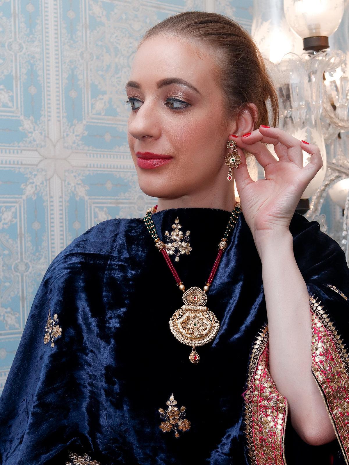 Multicolored Ethnic Long Necklace Set - Rajwada