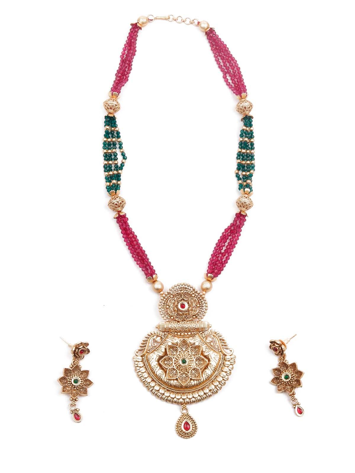 Multicolored Ethnic Long Necklace Set - Rajwada