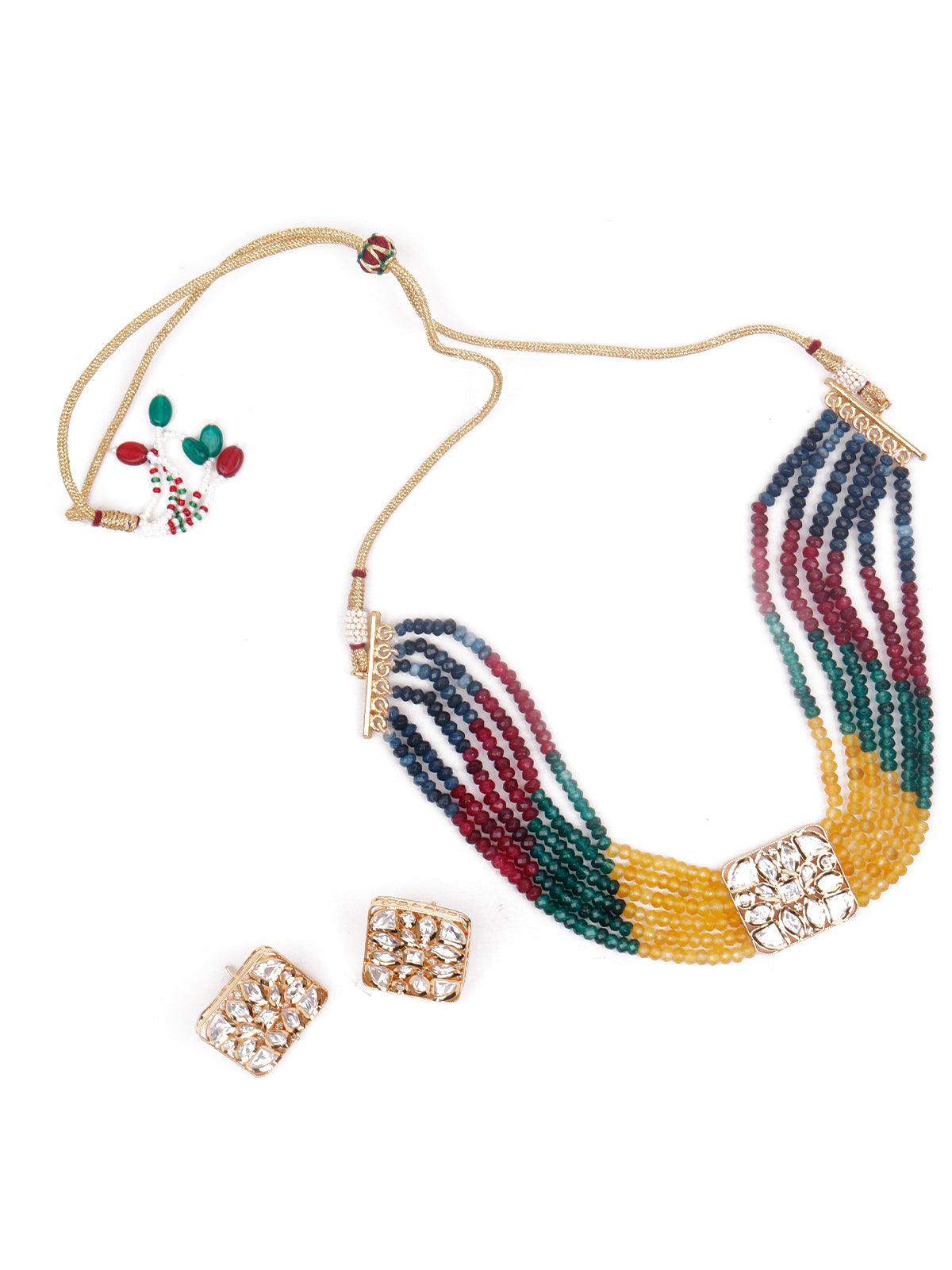 Multicoloured multilayered beaded choker necklace set - Rajwada