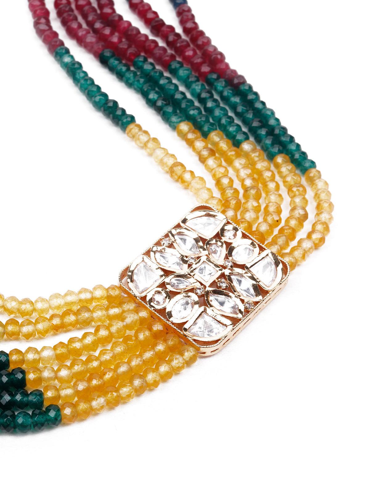 Multicoloured multilayered beaded choker necklace set - Rajwada