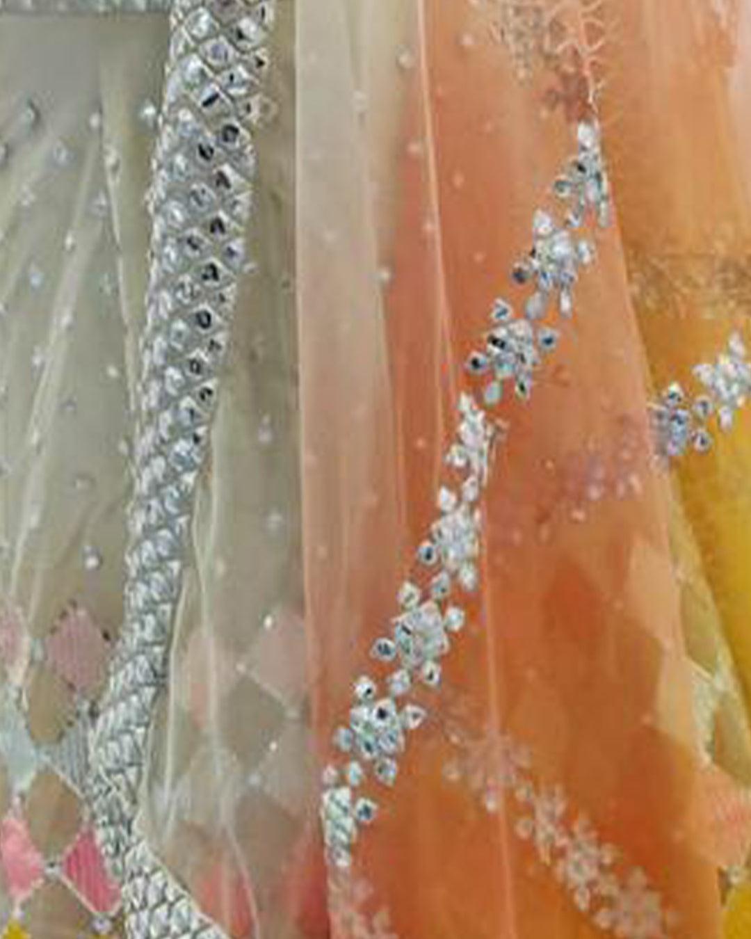 Multicoloured Net Sequence Semi-stitched Lehenga Choli - Rajwada