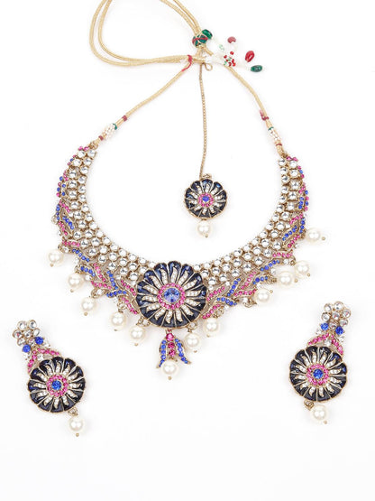 MULTICOLOURED STONES AND KUNDAN SET - Rajwada