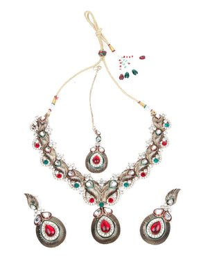 MULTICOLOURED STONES AND KUNDAN SET - Rajwada