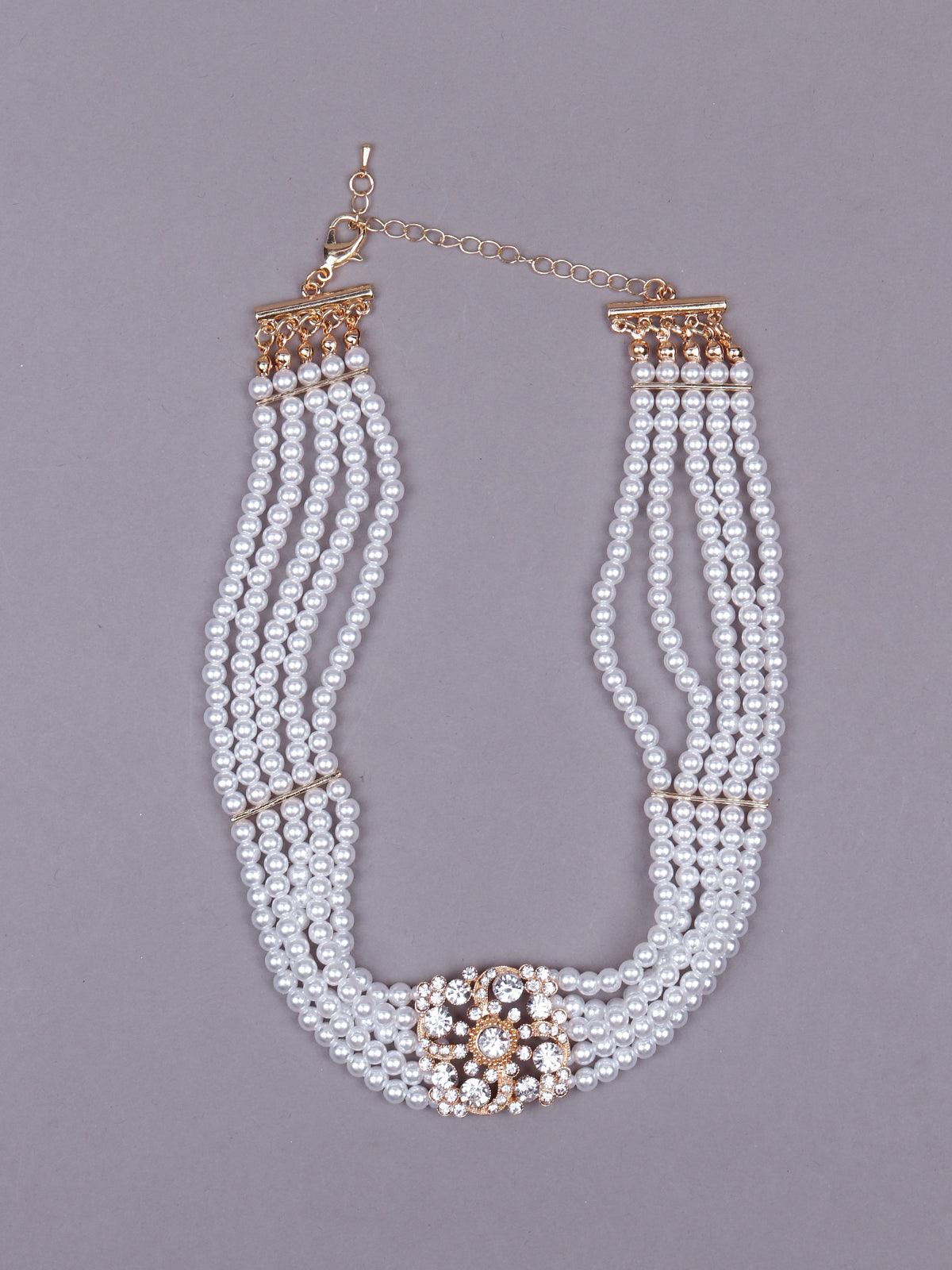 Multilayered artificial pearl choker necklace - Rajwada