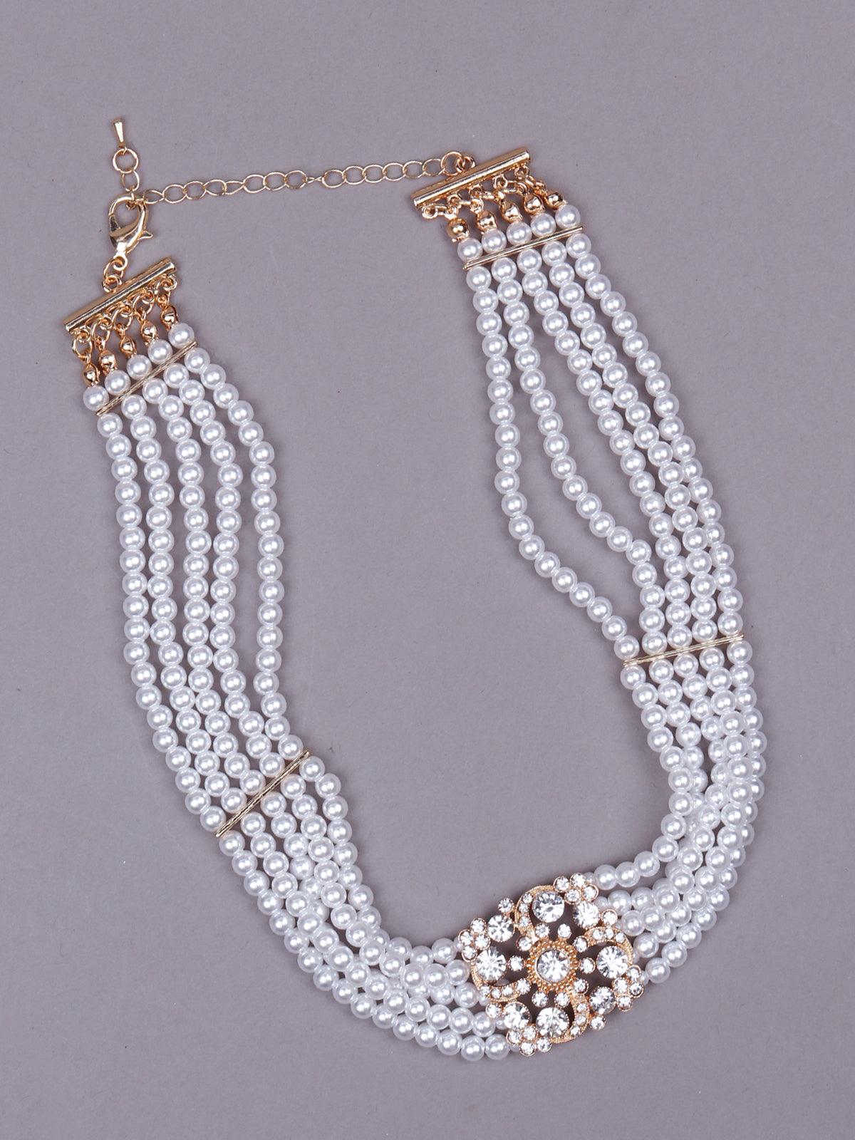 Multilayered artificial pearl choker necklace - Rajwada