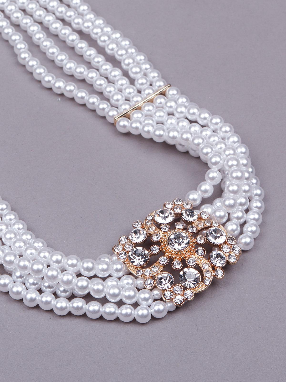 Multilayered artificial pearl choker necklace - Rajwada