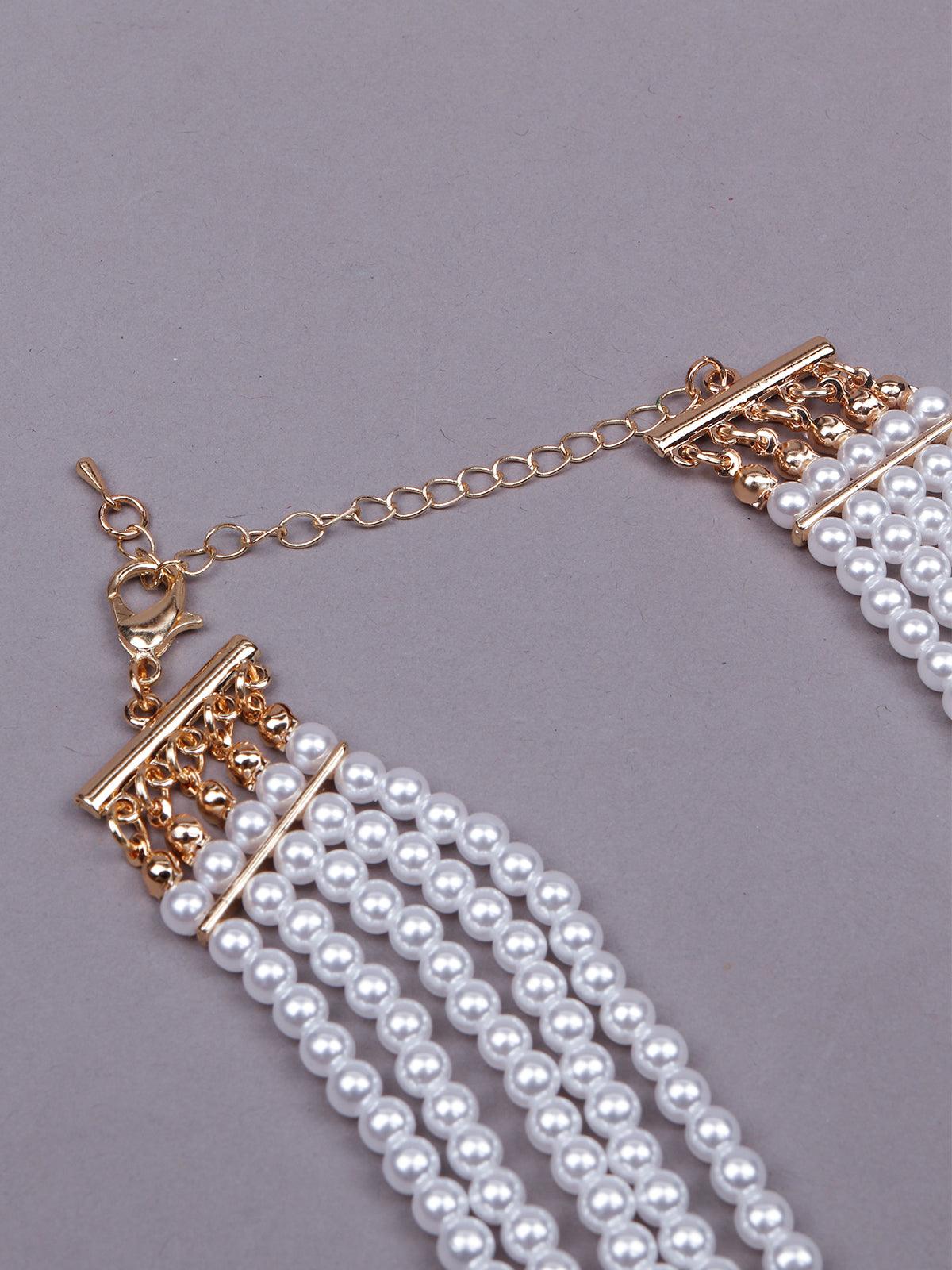 Multilayered artificial pearl choker necklace - Rajwada