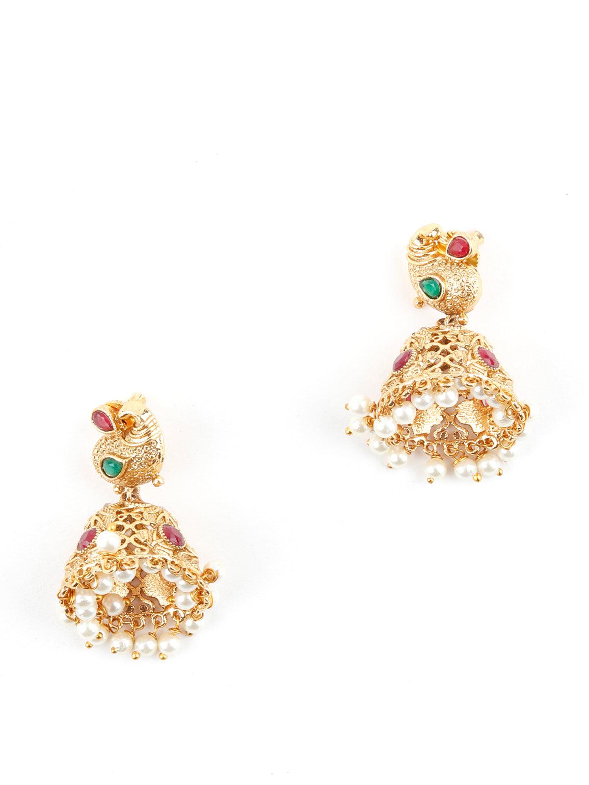 Multilayered White Temple Style Necklace Set - Rajwada