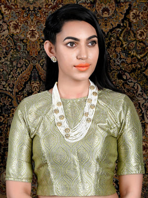 Multistring Gorgeous White Pearl-Kundan Necklace Set - Rajwada