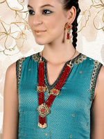 Multistring Red Mani Necklace Set - Rajwada