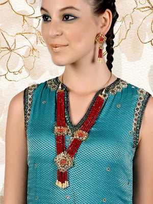 Multistring Red Mani Necklace Set - Rajwada