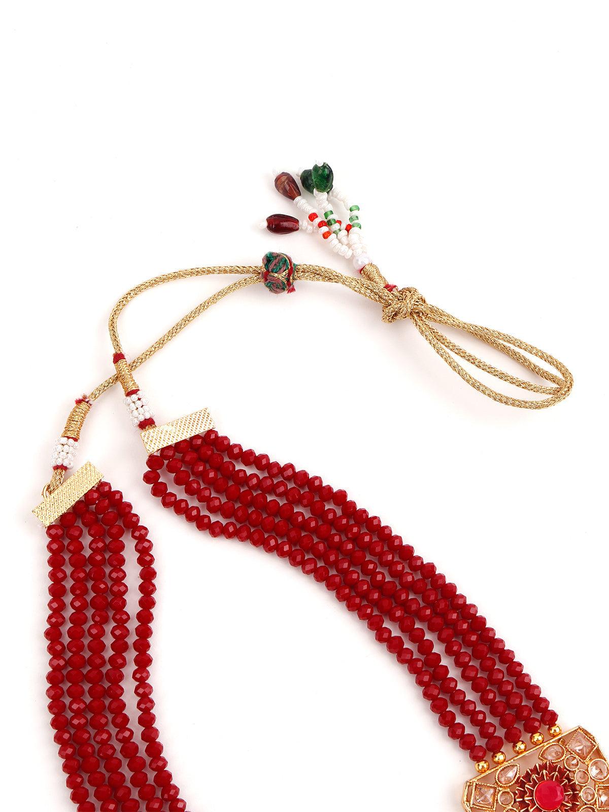 Multistring Red Mani Necklace Set - Rajwada